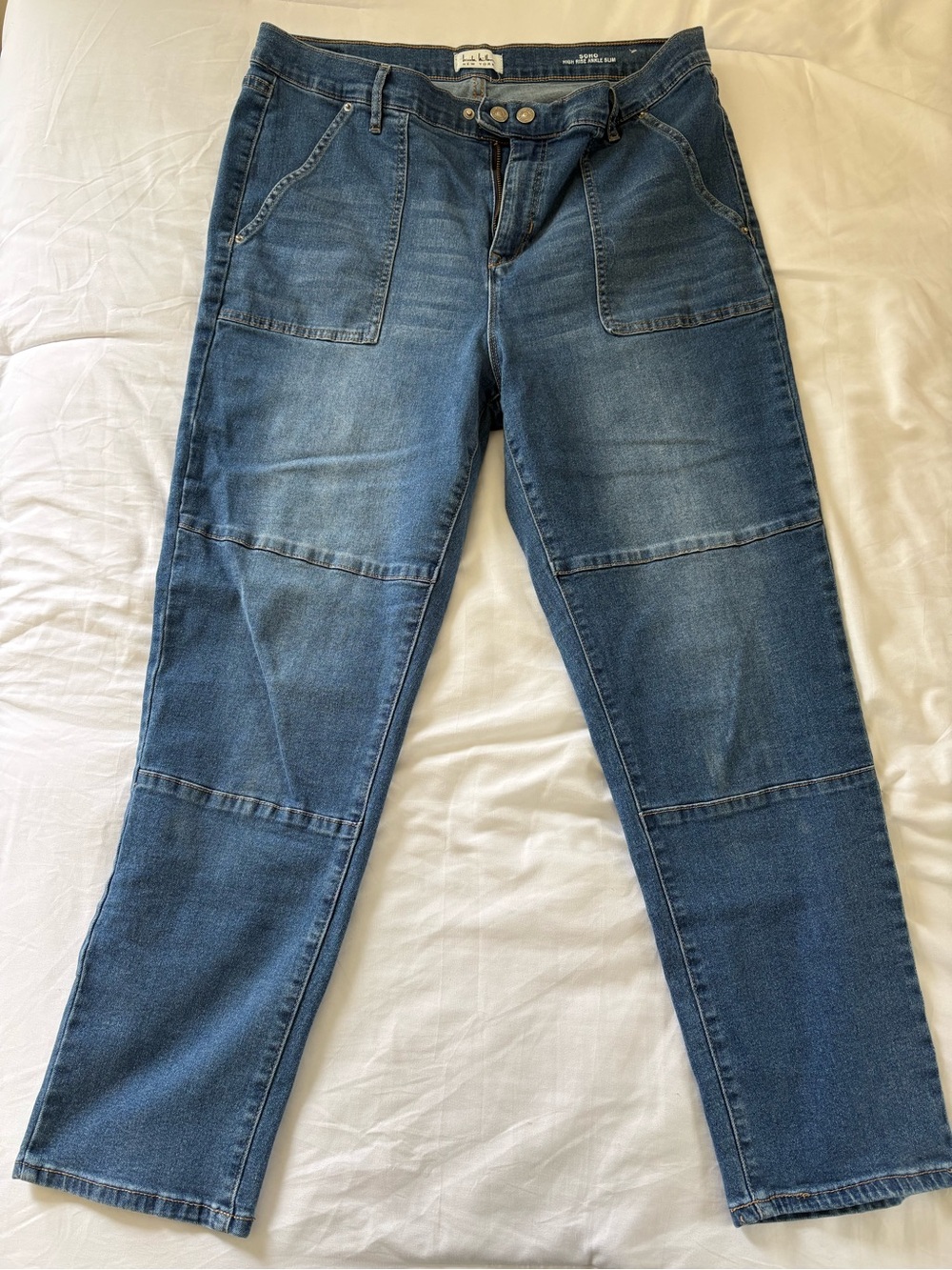 Nicole Miller Medium Blue Ankle Jeans with Utility Patch Pockets